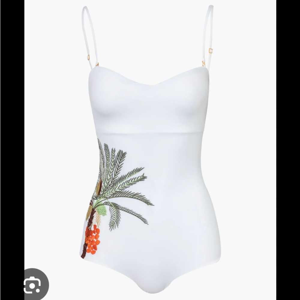 Juan de Dios white embroidered palm tree one piece
